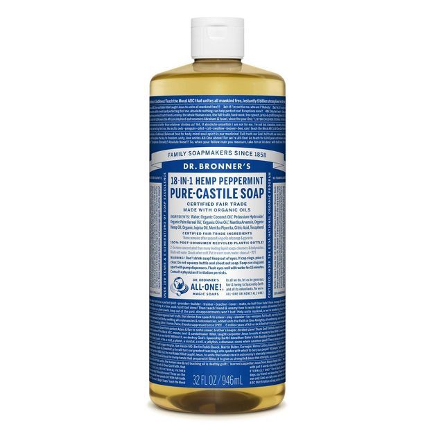 Dr. Bronner's 18-In-1 Hemp Pure-Castile Liquid Soap - Peppermint - 32 fl oz | Target