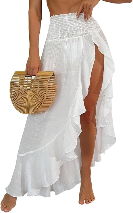 ZAFUL Beach Cover Ups for Women Semi-Sheer Swim Bathing Suit Summer Split Thigh Maxi Skirt Swimsu... | Amazon (US)