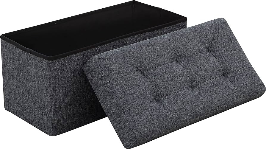 Ornavo Home Foldable Tufted Linen Large Storage Ottoman Bench Foot Rest Stool/Seat - 15" x 30" x ... | Amazon (US)