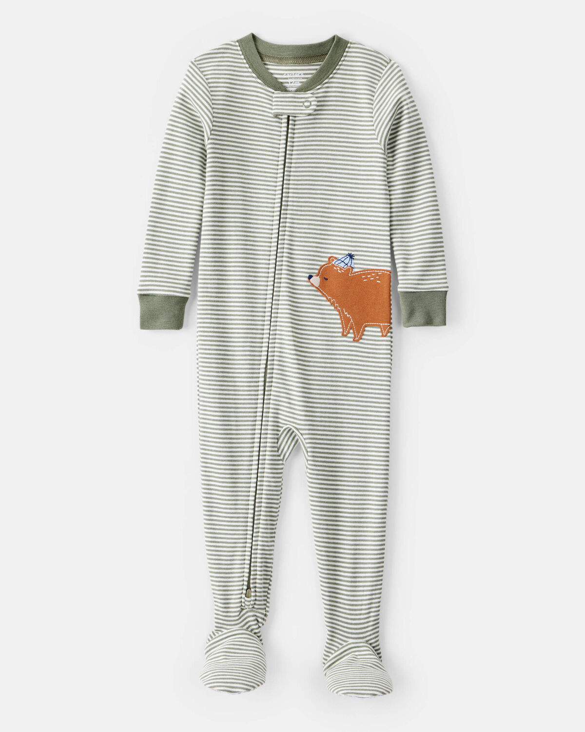 Toddler Boy Bear Striped 100% Cotton Long-Sleeve Snug Fit 1-Piece Pajamas - Green | Carter's Inc