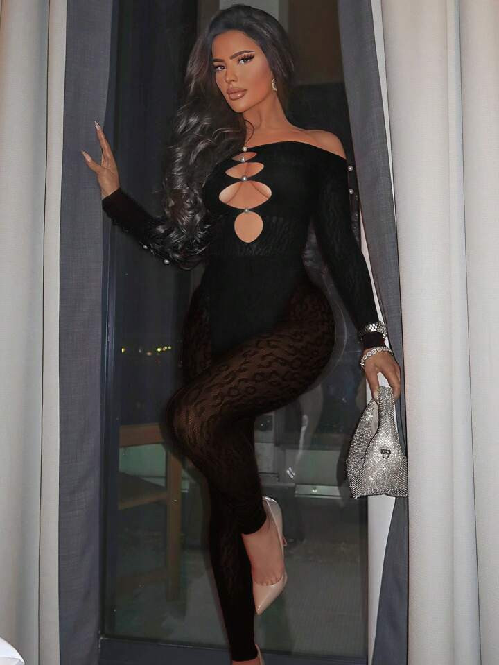 Cut Out Front Contrast Lace Unitard Jumpsuit | SHEIN