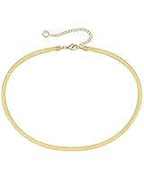 14K Gold / Silver Plated Chain Choker Necklace 5MM Flat Snake Chain Herringbone Necklace Thick Ch... | Amazon (US)