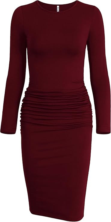 Missufe Women's Long Sleeve Ruched Casual Sundress Bodycon Sheath Knee Length Dress | Amazon (US)