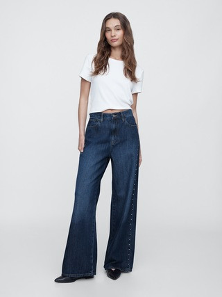 High Rise Studded Wide-Leg Jeans | Gap Factory | Gap Factory