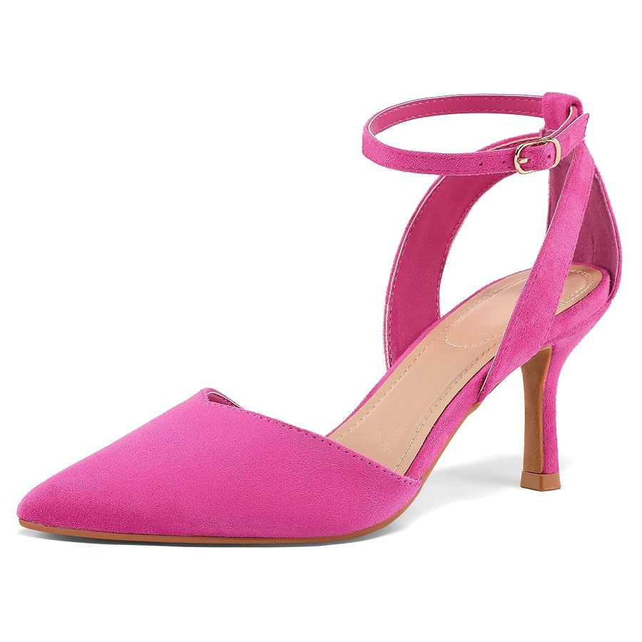 mysoft Women's Pumps Shoes Pointed Toe Kitten Low Heels Stiletto Ankle Strap Closed Toe Wedding P... | Amazon (US)
