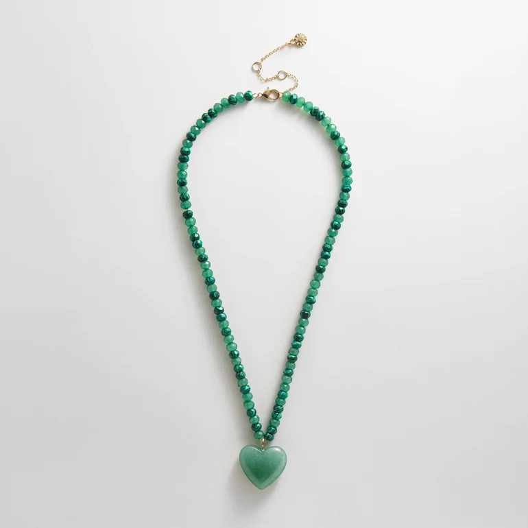 Semi-Precious Heart Necklace - Light Jade/Malachite | BaubleBar