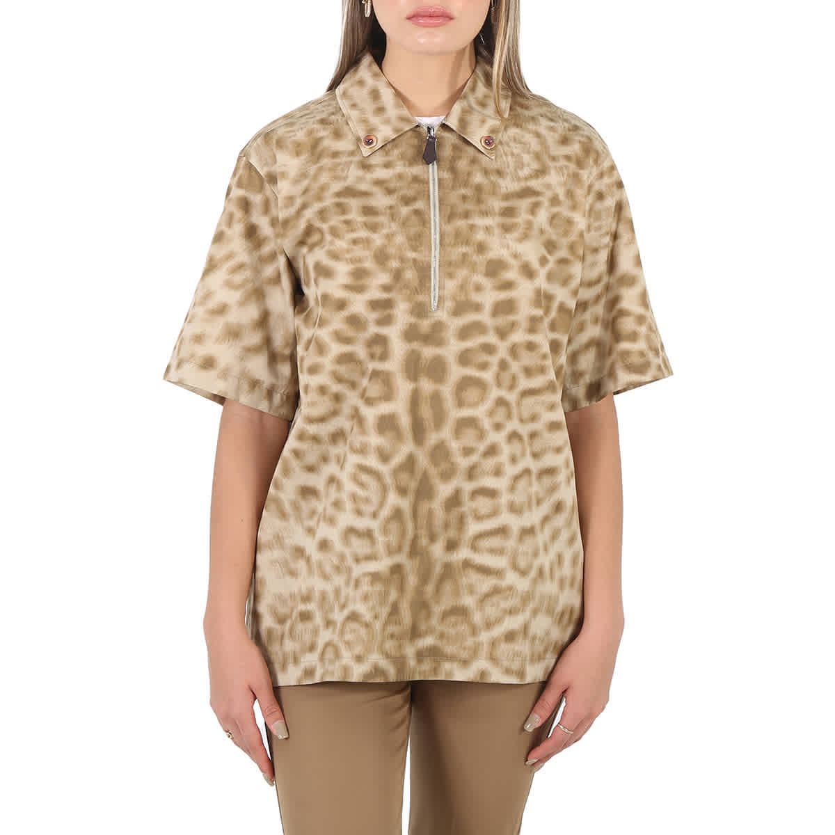 Burberry Ladies Animal Print Short-sleeve Cotton Oversized Shirt | Shop Simon