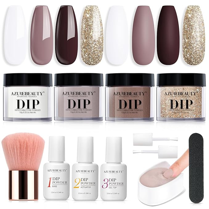 AZUREBEAUTY Dip Powder Nail Starter Kit White Mauve Glitter Champagne, Dipping Powder 4 Colors Fa... | Amazon (US)