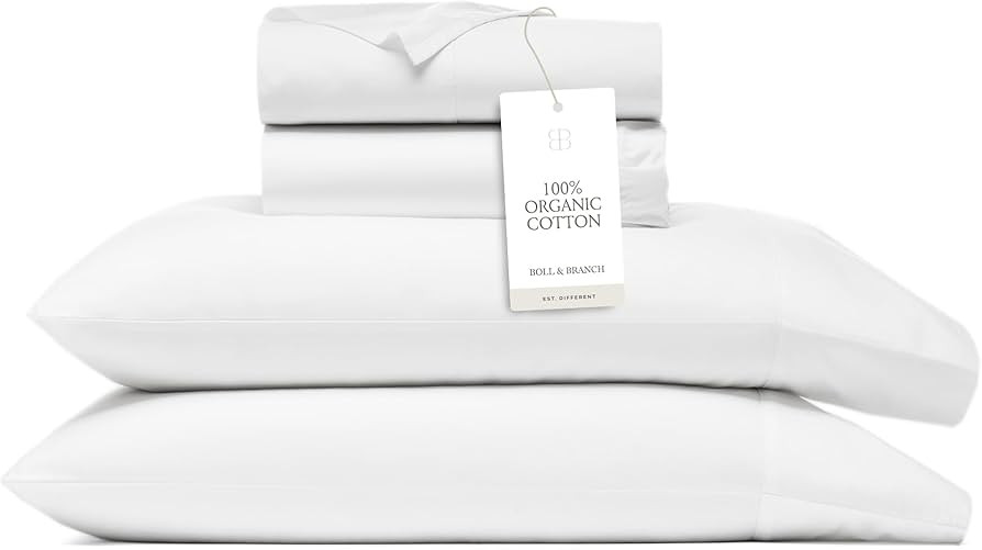 BOLL & BRANCH Signature Hemmed Sheet Set - Queen, White - Luxury 100% Organic Cotton - Includes 1... | Amazon (US)