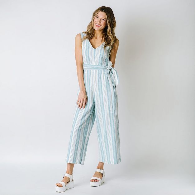 Hope & Henry Womens' Woven Sleeveless Tie-Waist Jumpsuit with Wide Leg | Target