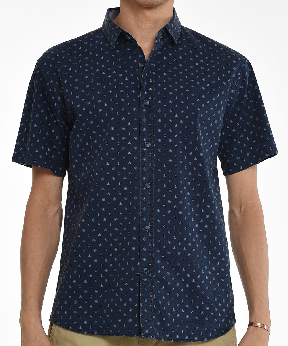 Verdo New York Men's Button Down Shirts BLUE - Navy Nautical Short-Sleeve Button Up - Men | Zulily