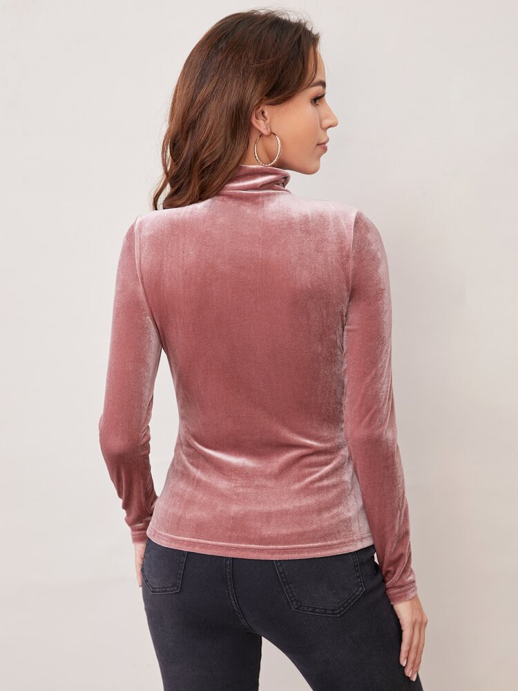 SHEIN High Neck Solid Velvet Tee | SHEIN