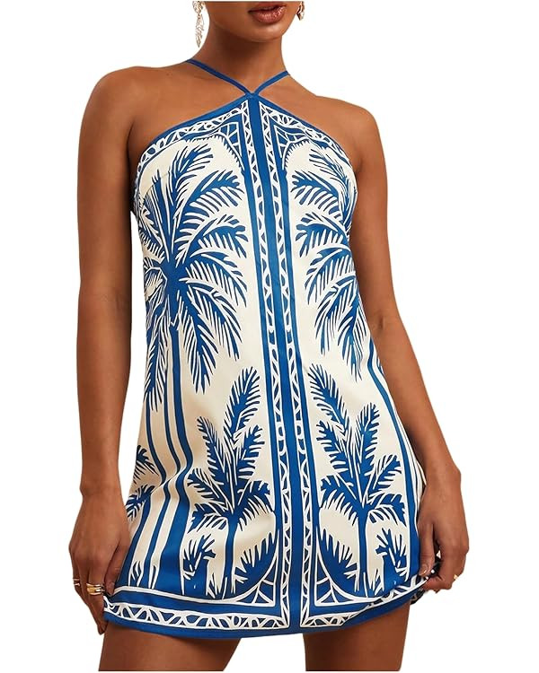 MakeMeChic Women's Halter Dresses Summer Beach Backless Tropical Vacation Caribbean Outfits Boho ... | Amazon (US)