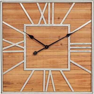 River Parks Studio Caser Silver Metal and Brown Wood 23 1/2" Square Wall Clock | Target