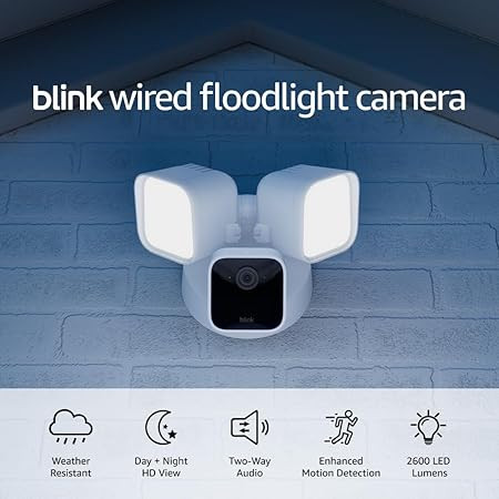 Blink Wired Floodlight Camera, Smart security camera, 2600 lumens, HD live view, enhanced motion ... | Amazon (US)