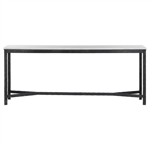 Hammered Modern Classic White Marble Black Iron Console Table | Kathy Kuo Home