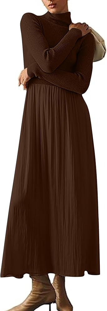 Lauweion Women's Turtleneck Sweater Maxi Dress Long Sleeve Slim Fit Ribbed Knit Pullover Jumper T... | Amazon (US)