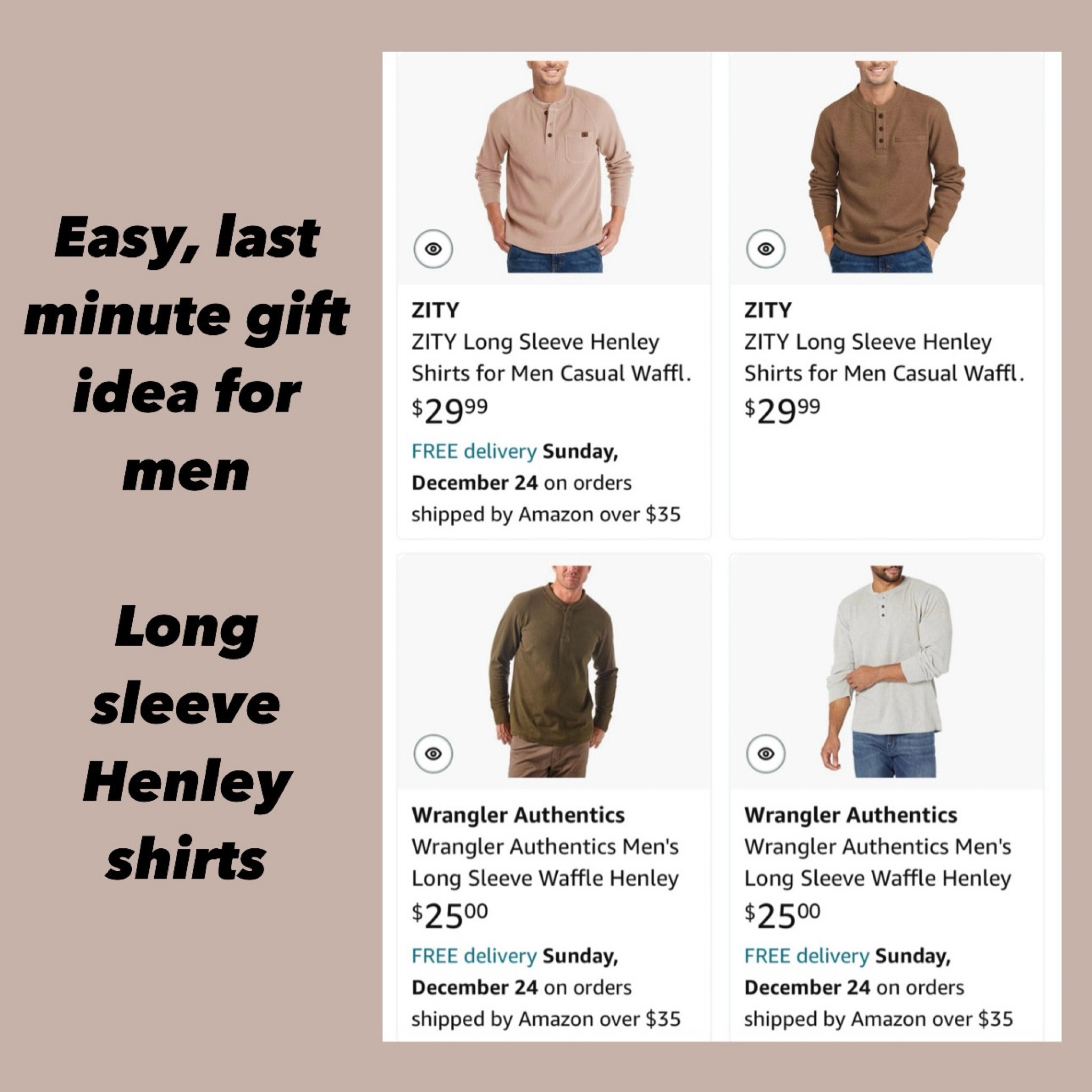 Last minute easy gift idea for men - men’s long sleeve henley shirts 

#LTKmens #LTKSeasonal #LTKGiftGuide