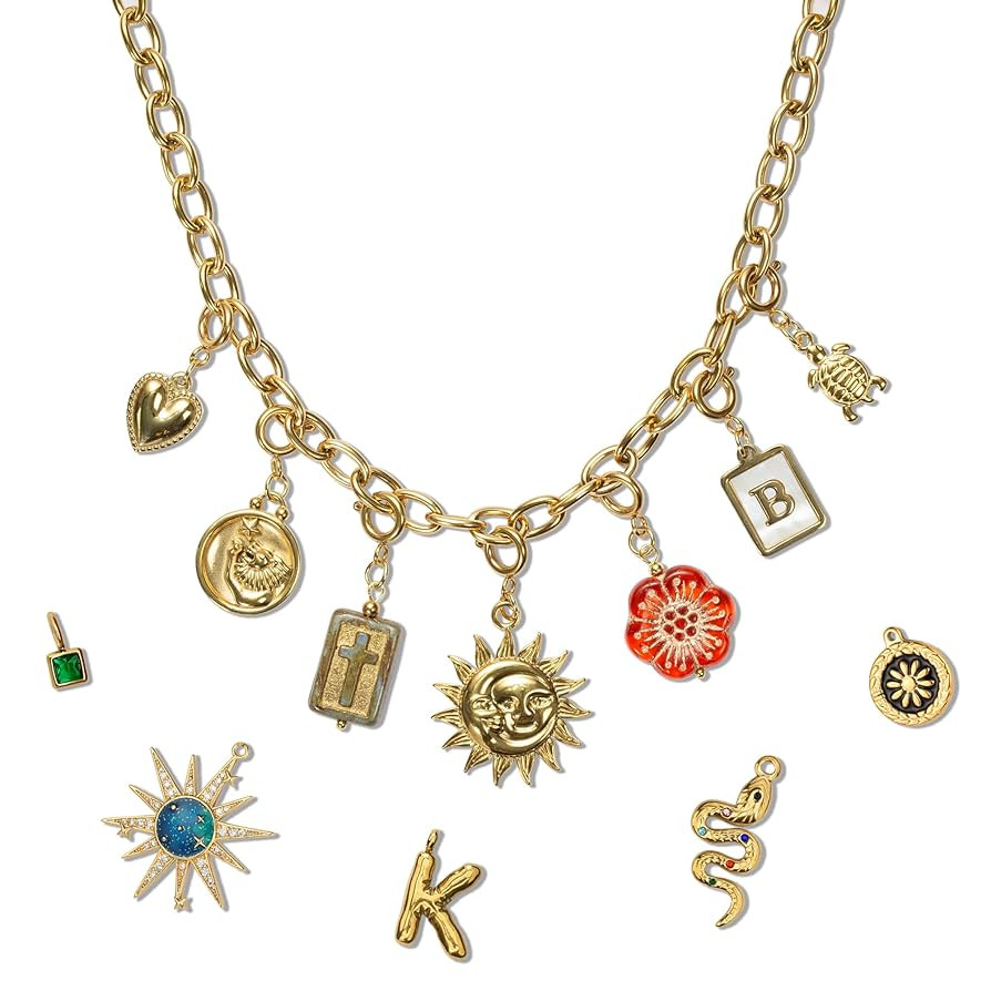 Build Your Own Custom Gold Charm Necklace, Personalized Statement Vintage Style Chunky Cable Chai... | Amazon (US)