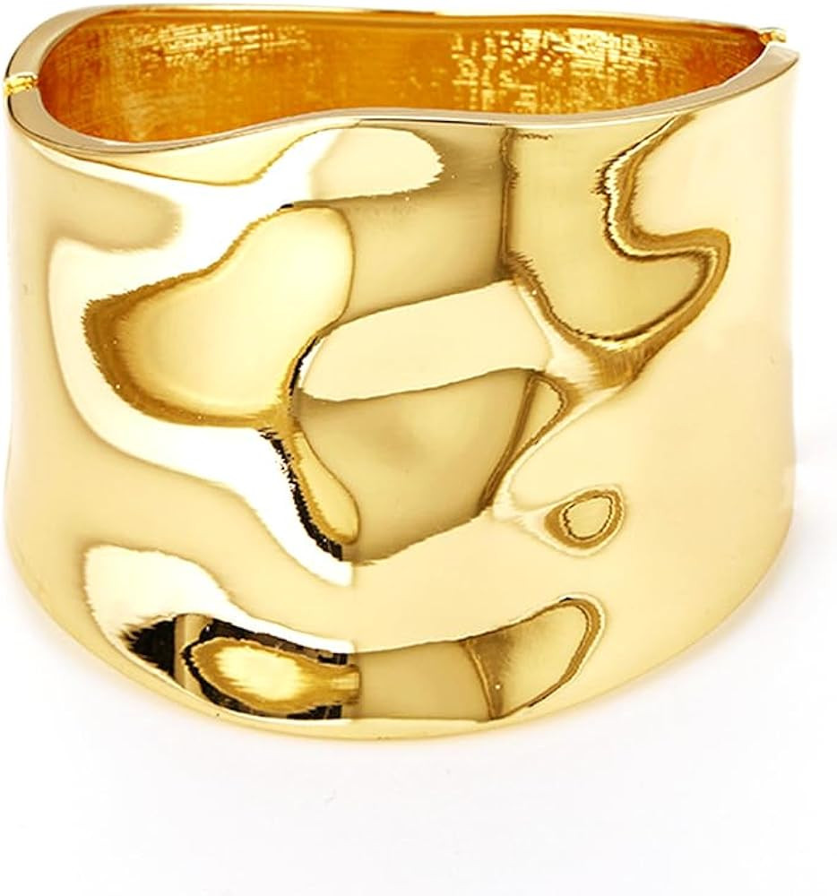 Bangle Bracelets for Women | 14K Gold Plated Trendy Wide Bracelets | Hinged Arm Cuff Bangles Chun... | Amazon (US)