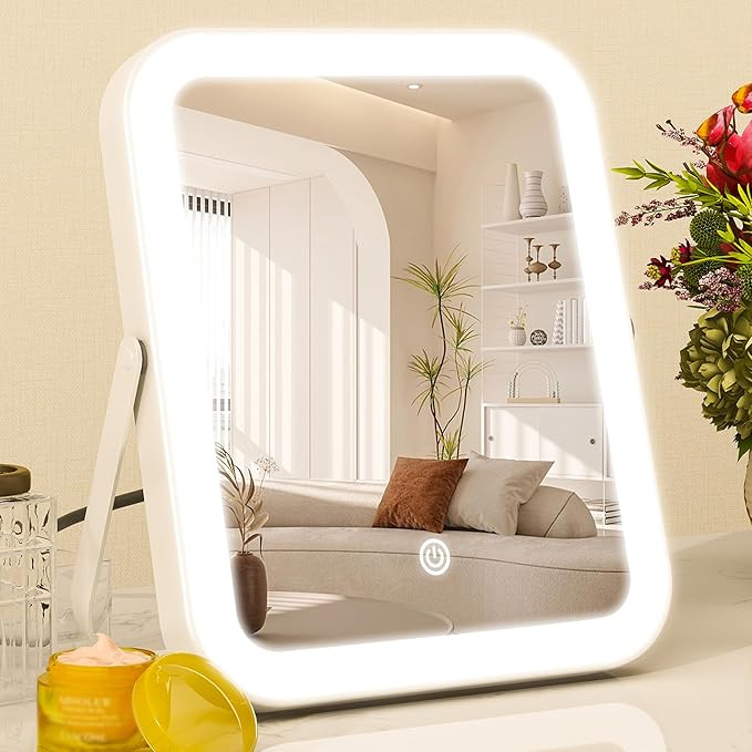ROLOVE 8x10 Inch Lighted Vanity Mirror, 3-Color Dimmable LED Lighting & Touch Control, Portable M... | Amazon (US)