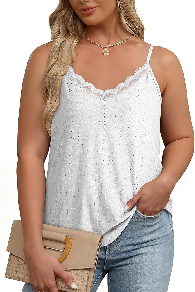 Eytino Plus Size Tank Tops for Women Summer Casual Spaghetti Strap Sleeveless Camisole Shirts(1X-... | Amazon (US)