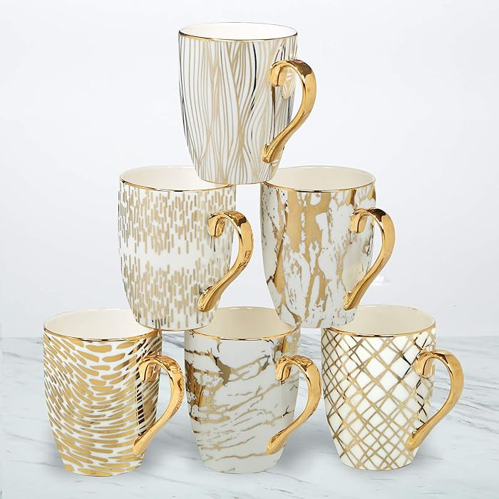Matrix Gold Porcelain Coffee & Tea Mug Set – Premium Fine Porcelain with Elegant Gold-Plated Fi... | Amazon (US)