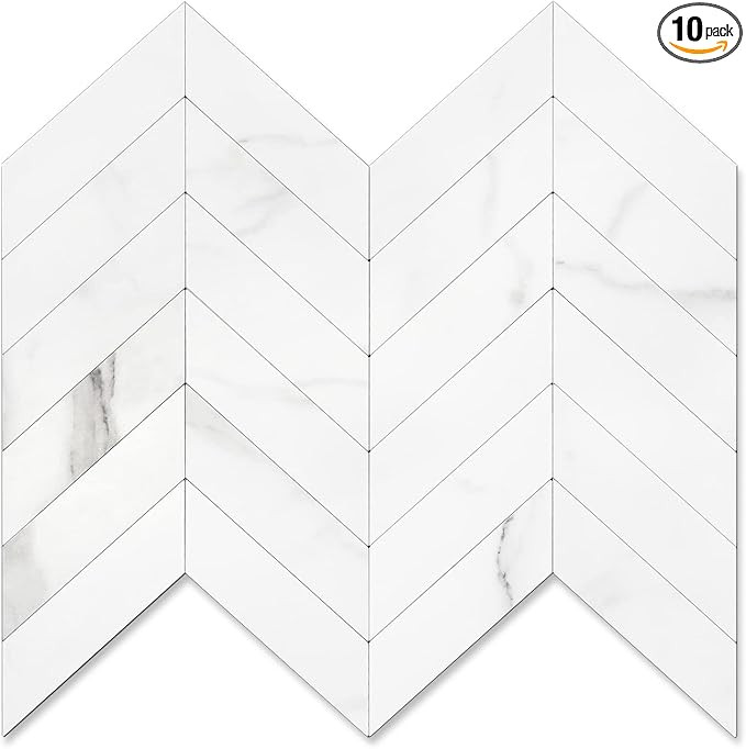 STICKGOO 10-Sheet Herringbone Tile Peel and Stick Backsplash, White Marble PVC Stick on Backsplas... | Amazon (US)