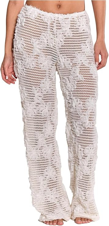 Verdusa Women's Floral Hollow Out Beach Cover Up Sheer Straight Leg Pants Vacation Outfits | Amazon (US)