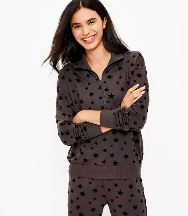 Lou & Grey Velvet Star Signature Softblend Zip Sweatshirt | LOFT