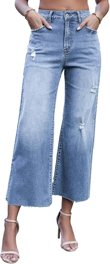 Dokotoo Womens High Waist Baggy Jeans Wide Leg Casual Petite 2024 8 points Length Stretch Denim P... | Amazon (US)