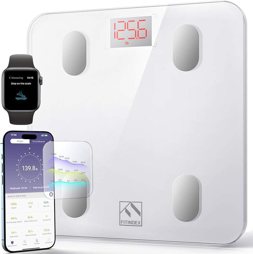 FITINDEX Smart Scale for Body Weight, FSA&HSA Eligible, Scale with BMI, Body Fat, Muscle Mass, Bl... | Amazon (US)