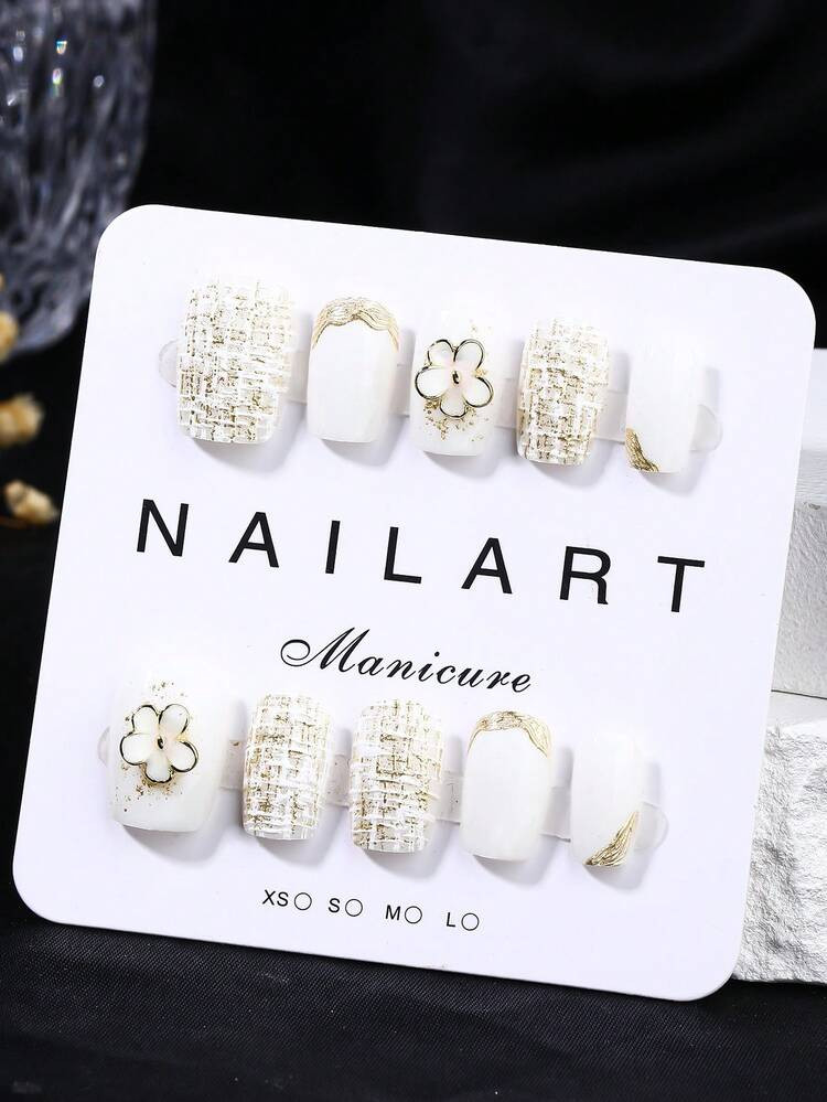 10pcs White Short Trapezoid Press-On Nails, Handmade Elegant Design, High-End French Style, Gel N... | SHEIN