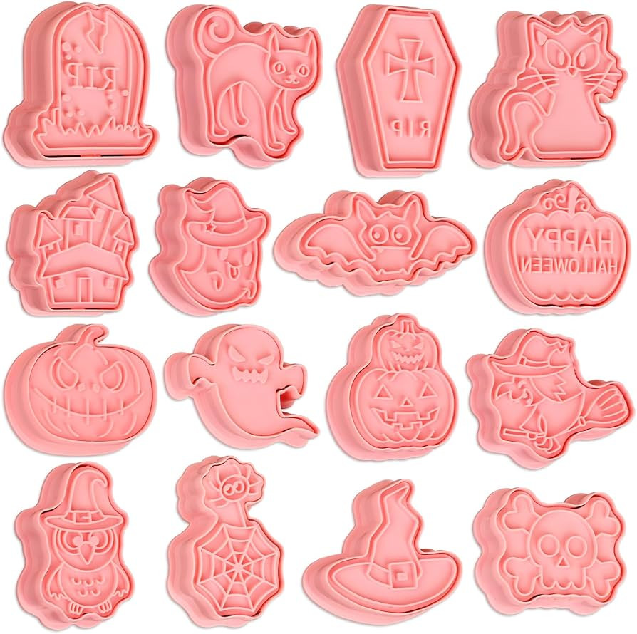 16 Pcs Halloween Cookie Cutters, 3D Cookie Cutter with Plunger Stamp | Amazon (US)