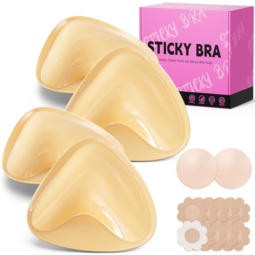Mearter Ultra Push up Sticky Bra Pads Inserts | Double Sided Adhesive Bra Inserts | Stick on Bra for Sports Bra Swimsuit (Large, Beige, 2PCS) | Amazon (US)