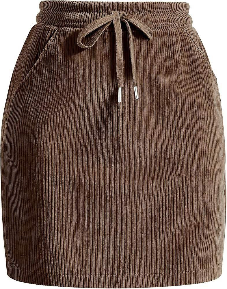 Casly Lamiit Women's Mini Corduroy Skirt 2025 High Waisted Drawstring Fall Winter Pencil Skirts w... | Amazon (US)