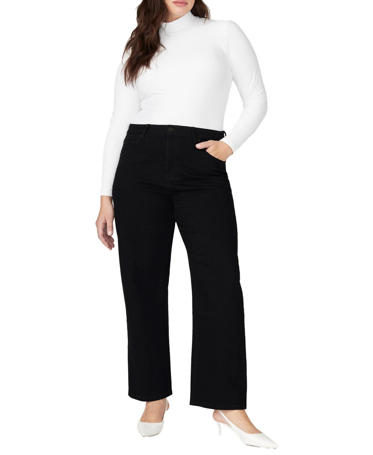Eloquii Plus Size The Naomi Comfort Stretch Straight Leg Jean - Black rinse | Macy's