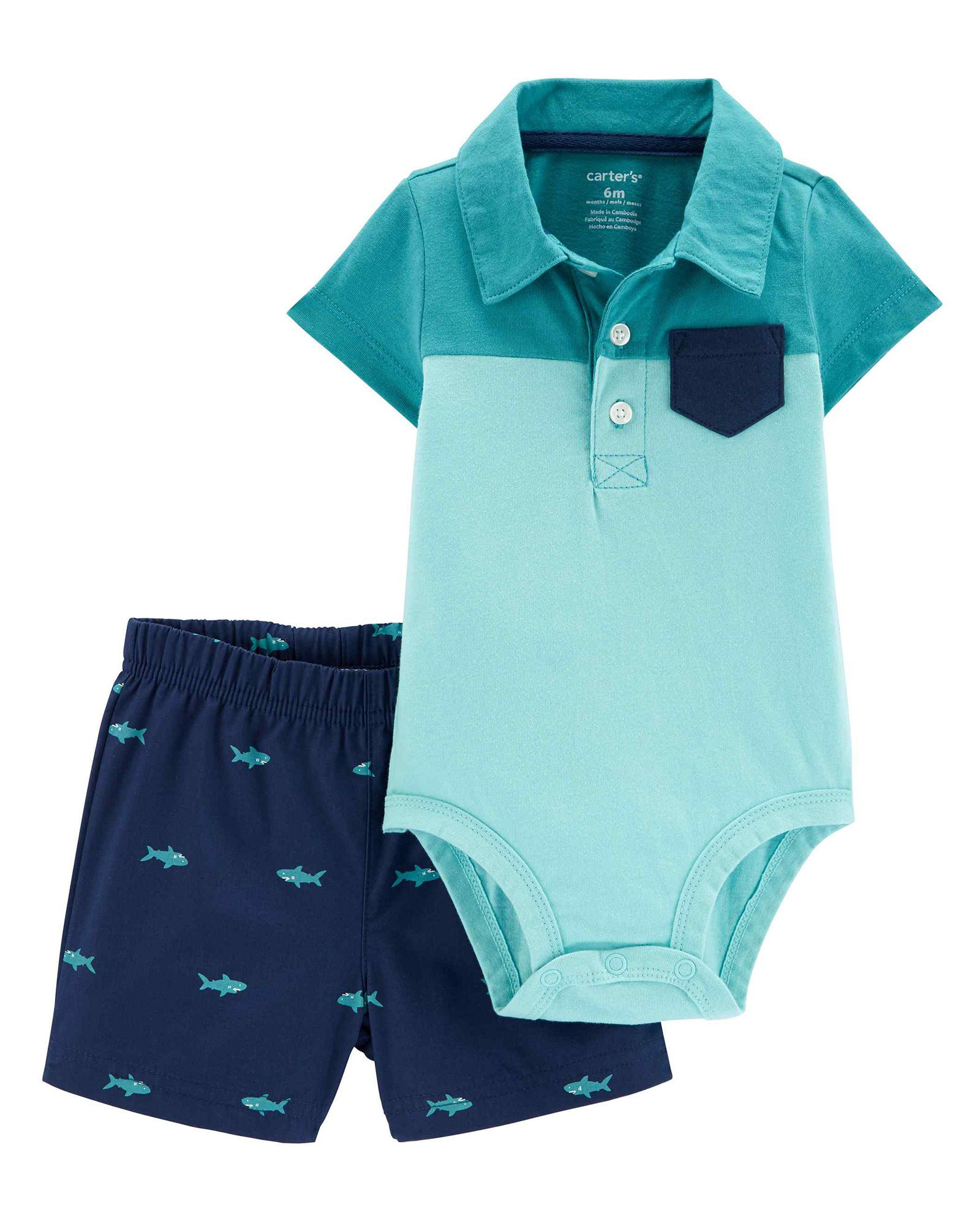 Conjunto curto bebê tubarão block color azul | Carter's | Riachuelo (BR)