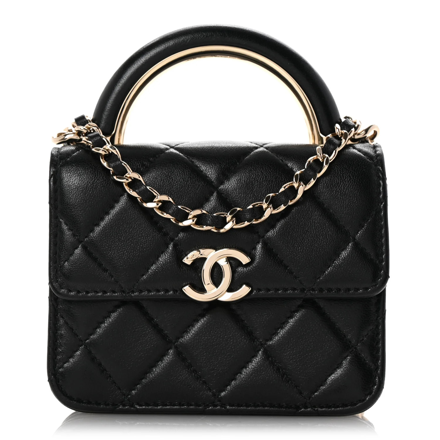 Lambskin Quilted Top Handle Flap Clutch With Chain Black | FASHIONPHILE (US)