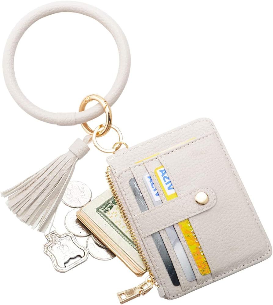 COOLANS Wristlet Bracelet Keychain Pocket Credit Card Holder Purse Tassel Keychain Bangle Key Ring f | Amazon (US)