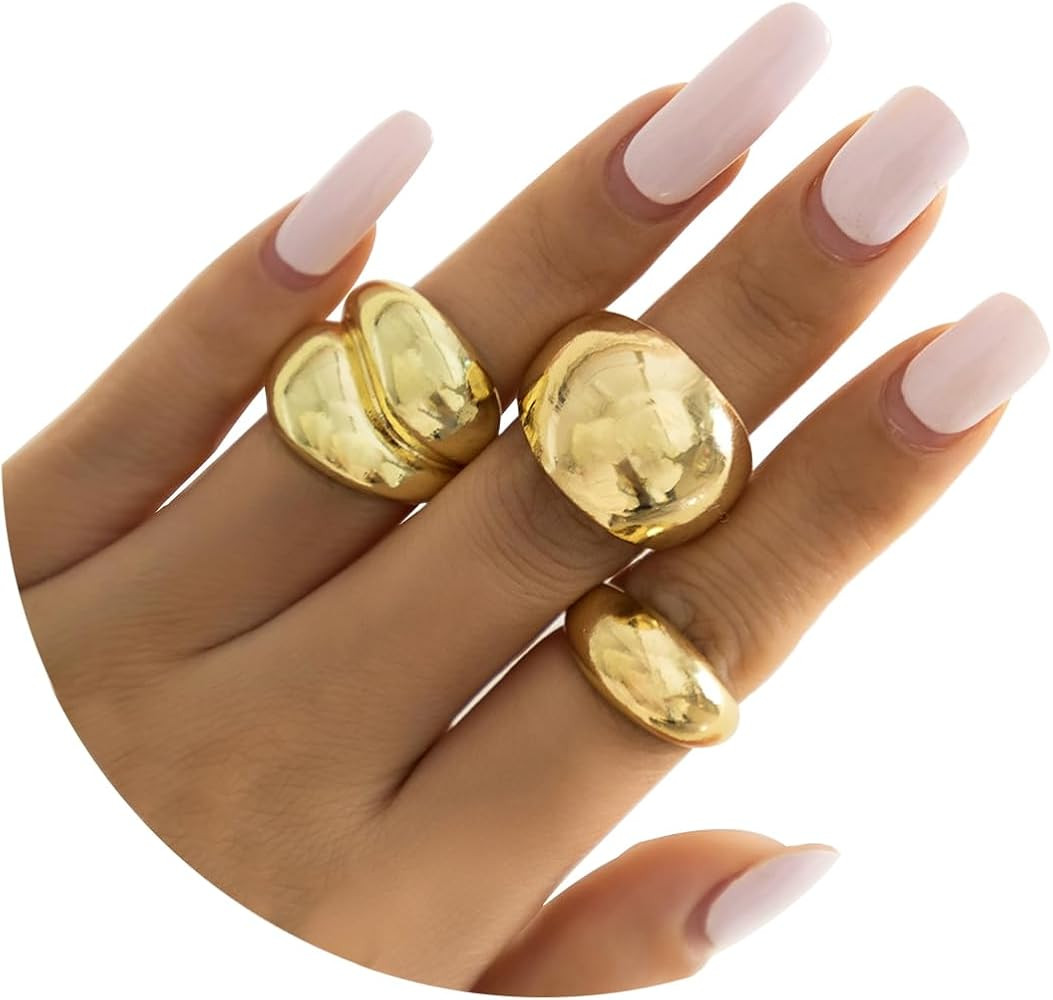 Gold Chunky Dome Rings Set for Women Statement Rings Gold Plated Thick Rings Stacking Rings | Amazon (US)