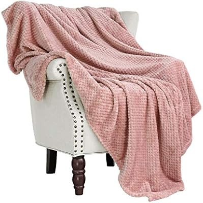 Exclusivo Mezcla Waffle Flannel Fleece Velvet Plush Large Throw Blanket – 50" x 70" ( Pink) | Amazon (US)