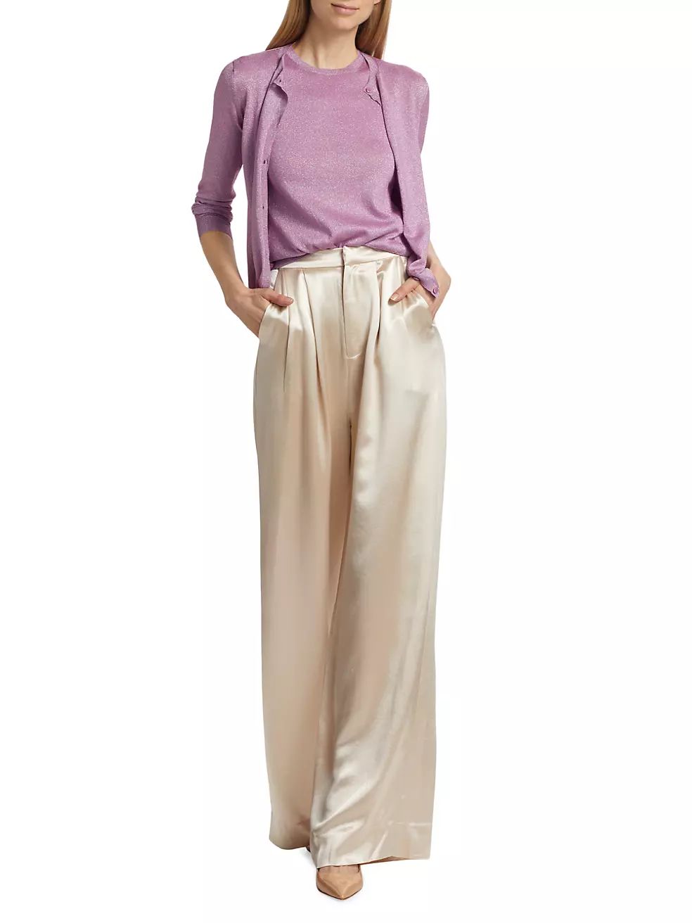 Silk-Blend Shimmer Cardigan | Saks Fifth Avenue