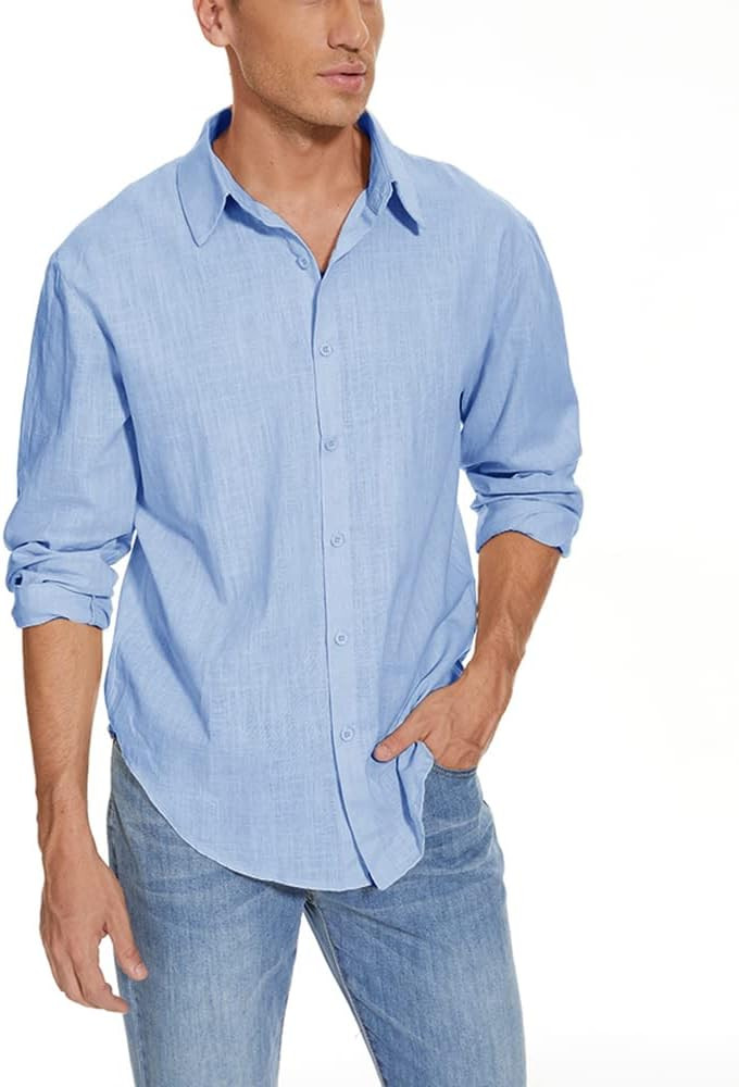 SMIFCAALOR Mens Long Sleeve Cotton Linen Shirts Button Down Beach Yoga Casual Summer Shirt Tops | Amazon (US)