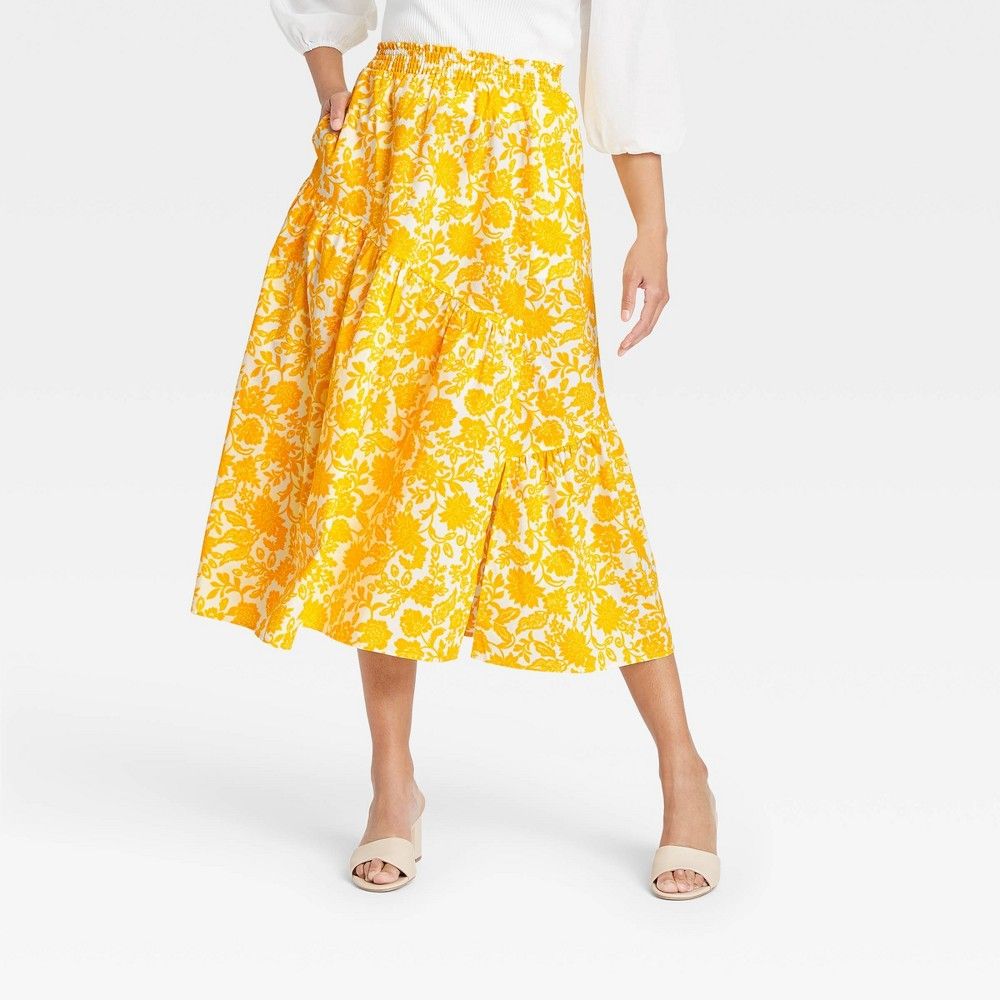 Women's Ruffle Midi Skirt - Who What Wear Yellow Floral XL | Target