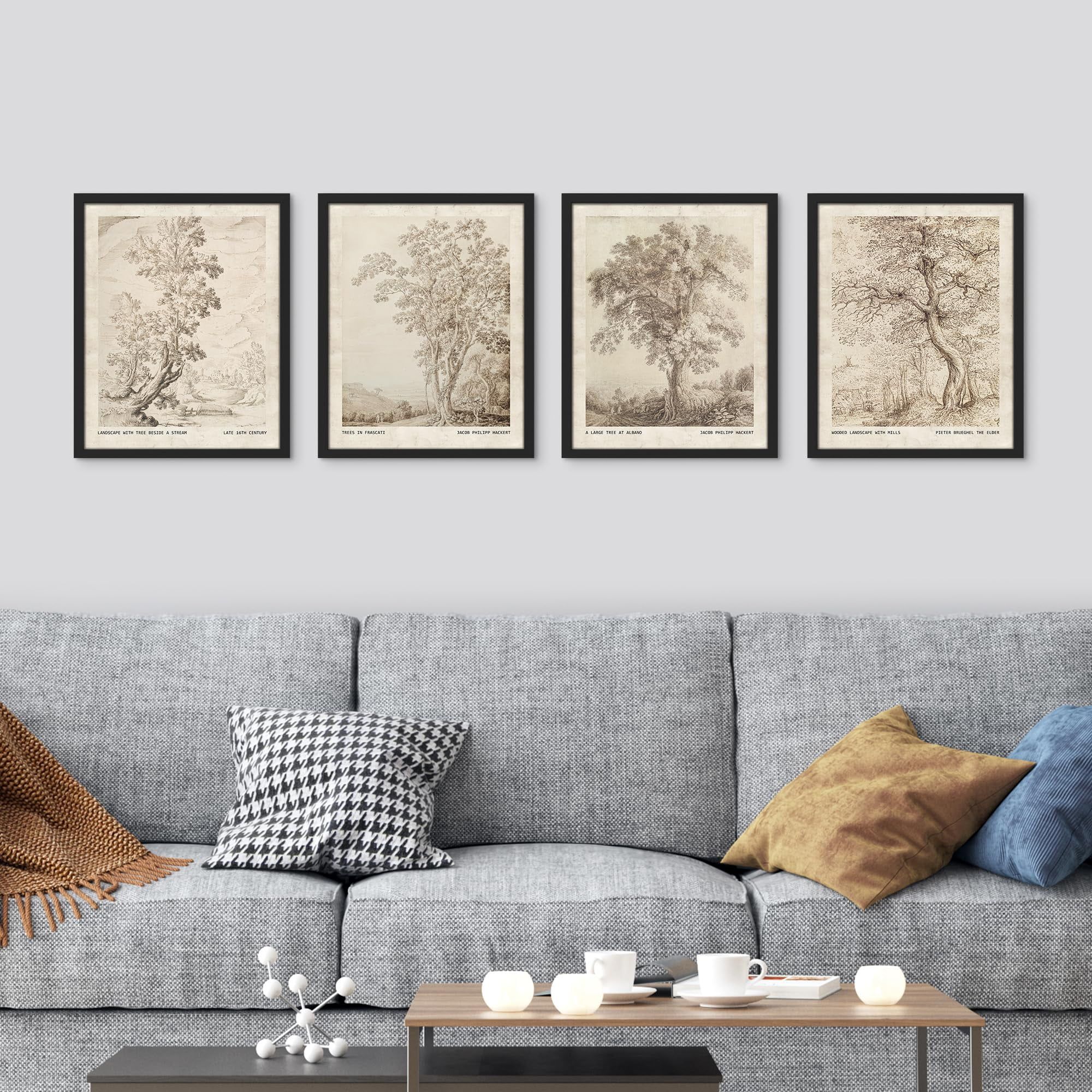 PixonSign Framed Wall Art Sketch Antique Tree Vintage Landscape Prints, Set of 4 Nature Wildernes... | Walmart (US)