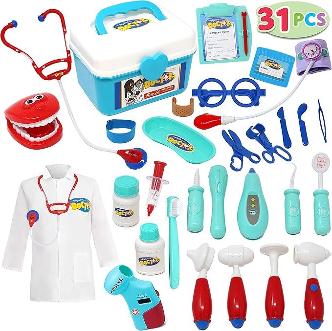 JOYIN 31Pcs Kids Doctor Playset, Pretend Doctor Kit Dentist Medical Kit with Electronic Stethosco... | Amazon (US)