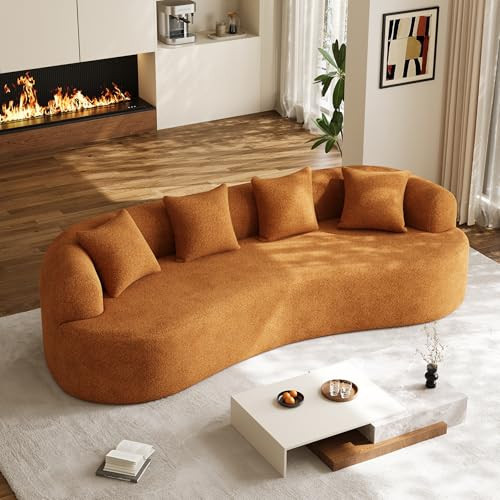 Oversized Sectional Sofa for Living Room, Modern Luxury Plush Chenille 4-Seater Extra Deep & Wide Seat Curved Cloud Couch with 4 Throw Pillows, No Assembly Needed, Sienna Orange | Amazon (US)