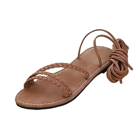 Amzcrzy Flat Sandals for Women 2026 Braided Round Toe Rope Lace Up Sandals Tie Up Strappy Western Summer Vacation Gladiator Sandals for Women Brown 6 | Walmart (US)