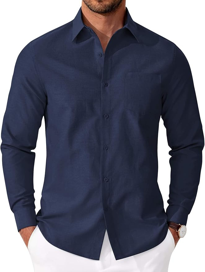 COOFANDY Mens Long Sleeve Oxford Shirt Soild Button Down Cotton Shirts Casual Dress Shirts Navy B... | Amazon (US)